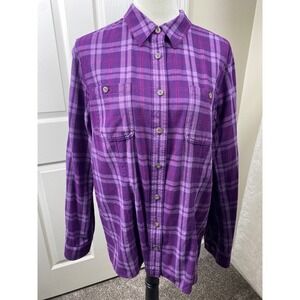 Duluth Trading Co. Women's L Purple Plaid Cotton Flannel Button-Down 
Shirt